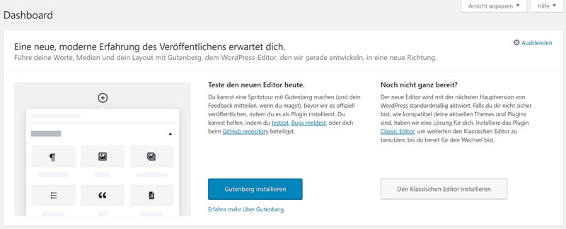 Gutenberg Editor oder alter Text Editor
